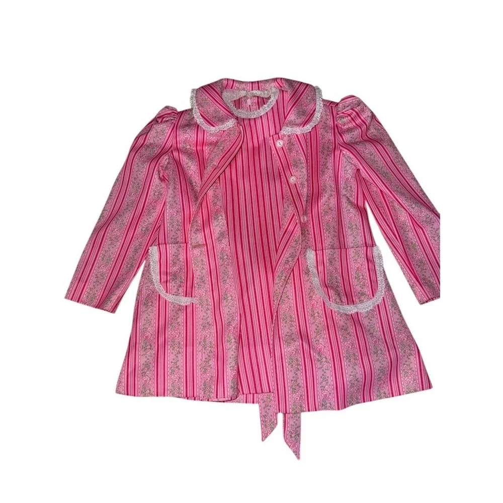 Vtg 60s‎ 70's Girls 2T Pink Striped Flower power Dress Jacket Set Easter Spring